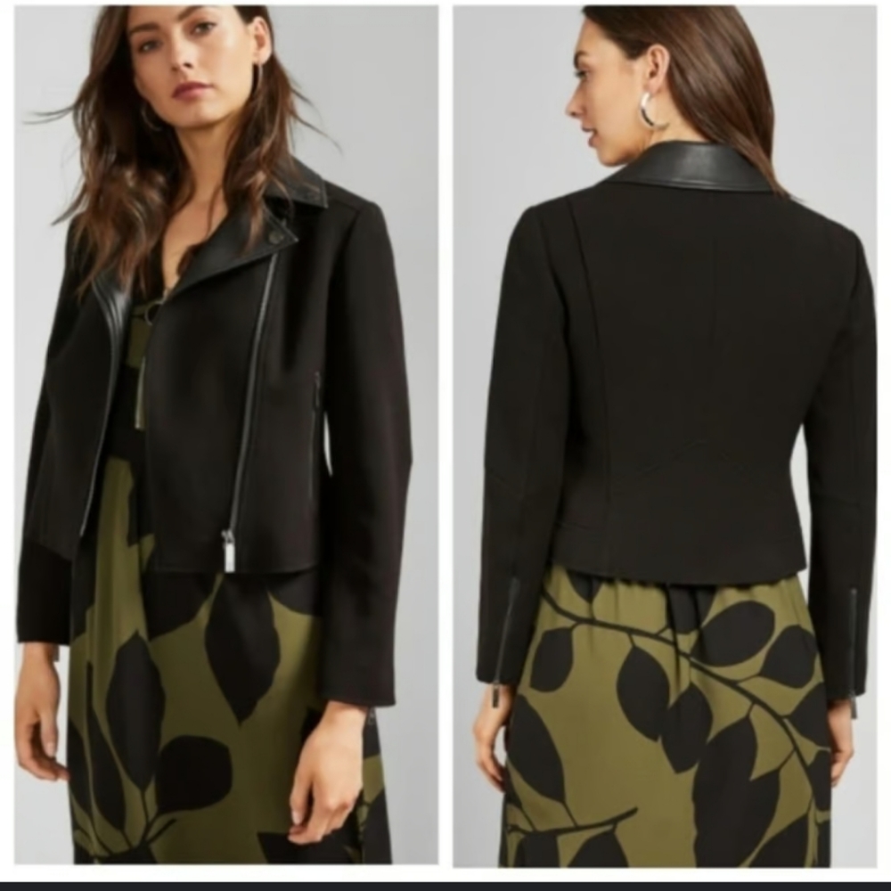 NWT TED BAKER Topas Faux Leather Collar Biker Zip Jacket size 3 - Picture 2 of 16